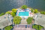 Drone shot of Outdoor Lakeside Pool